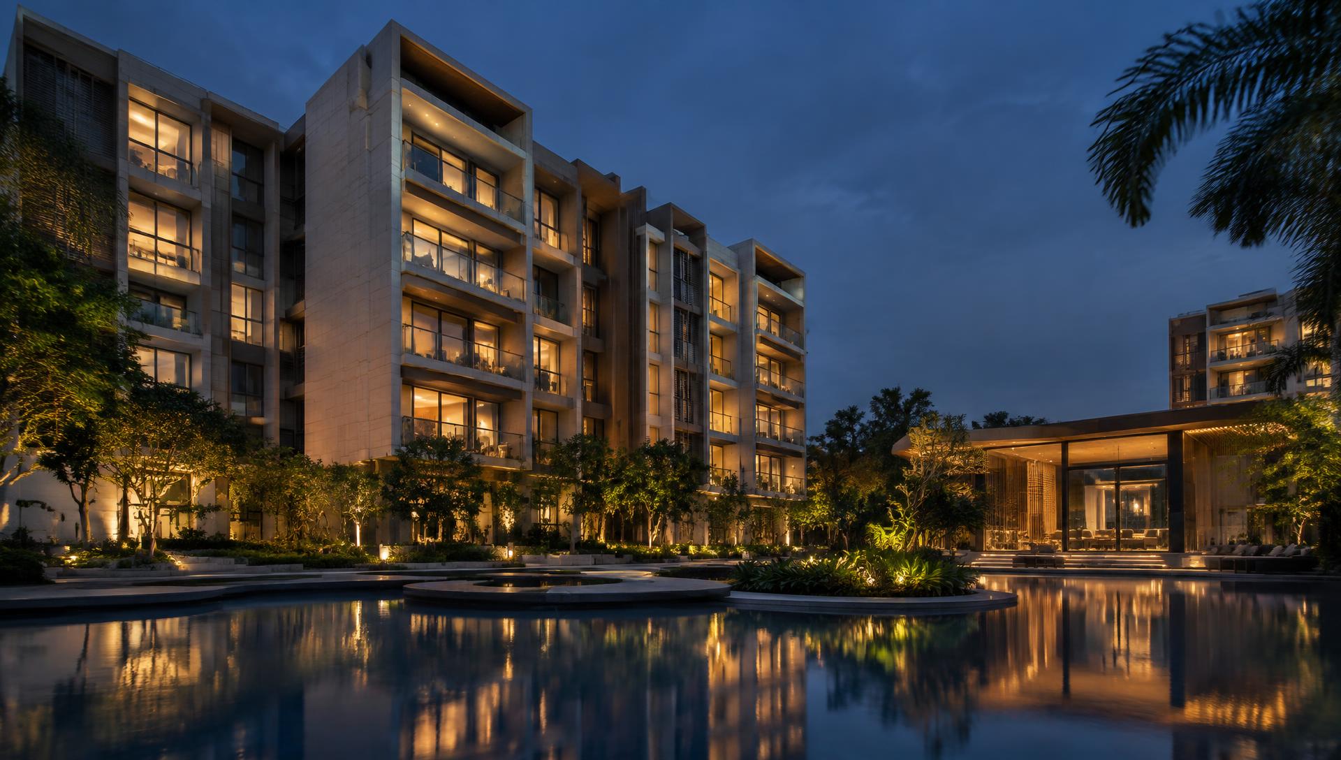 Premium modern residential architecture at blue hour