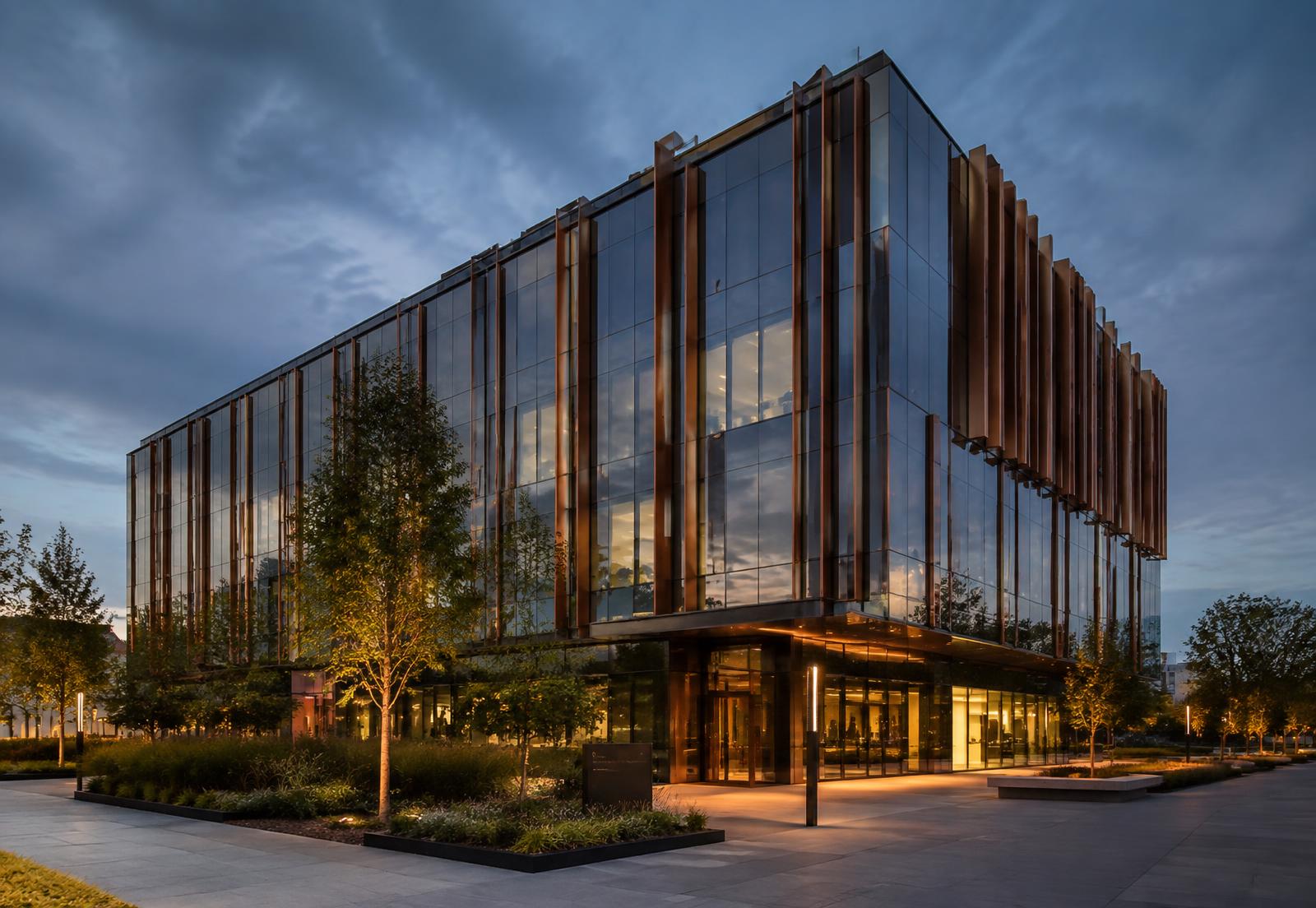 Premium commercial architecture at dusk